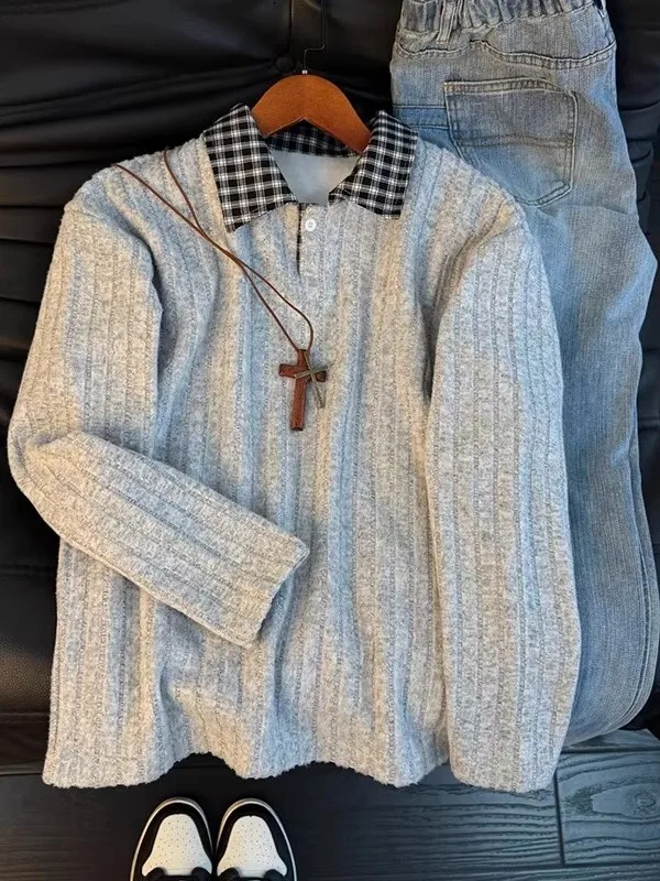 American Sle Patchwork Ne Sweatirt Men Women Autumn Winter Thiened Long Sve T-irt Couple Inner Wear Base irt