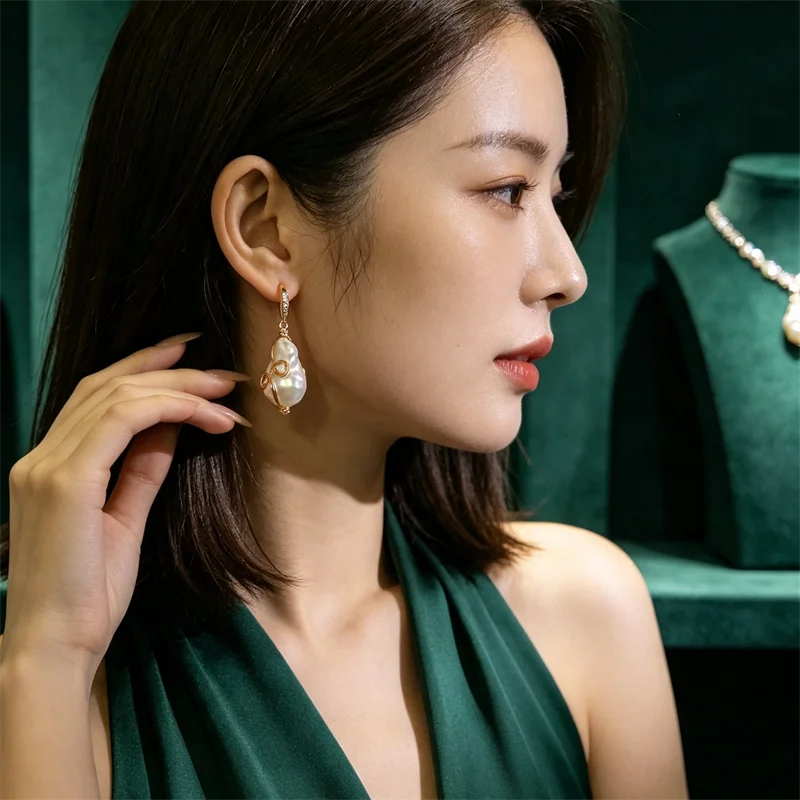 Hand Wrap Baroque Pearl Drop Earrings Luxury Irregular Freshwater Pearl Hook Earrings Vintage Ear Jewelry For Women Party Gift