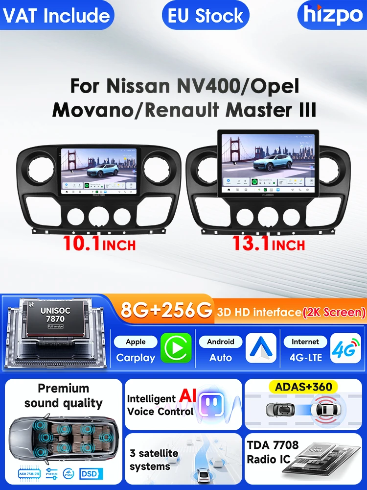 Hizpo 13,1'' Autoradio für Nissan NV400 2010 - 2019 für Opel Movano für Renault Master III 3 2011 - 2021 Carplay Android Auto