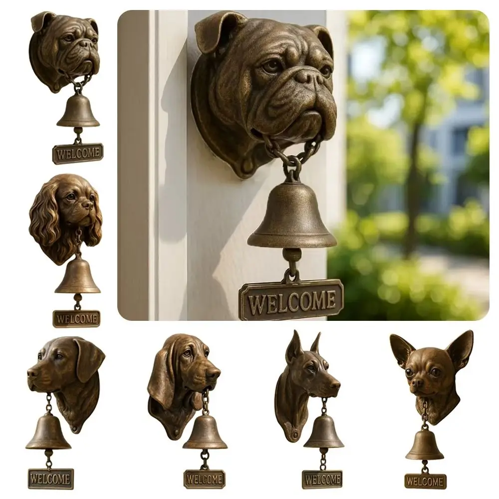 

Дверной звонок из смолы + металла, громкий звонок, настенное крепление, колокольчик в форме собаки, подвесные украшения, устойчивые к атмосферным воздействиям