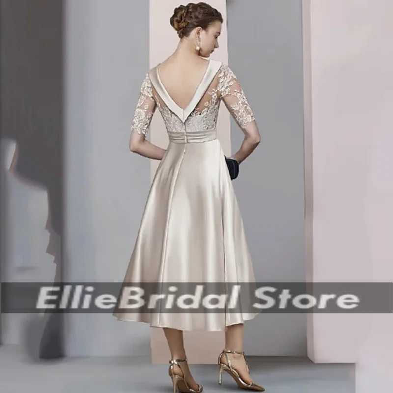Simple Mother of the Bride A Line Stain Graceful Lace Applique Backless Women Wedding Party For Women robes de soiré Customized