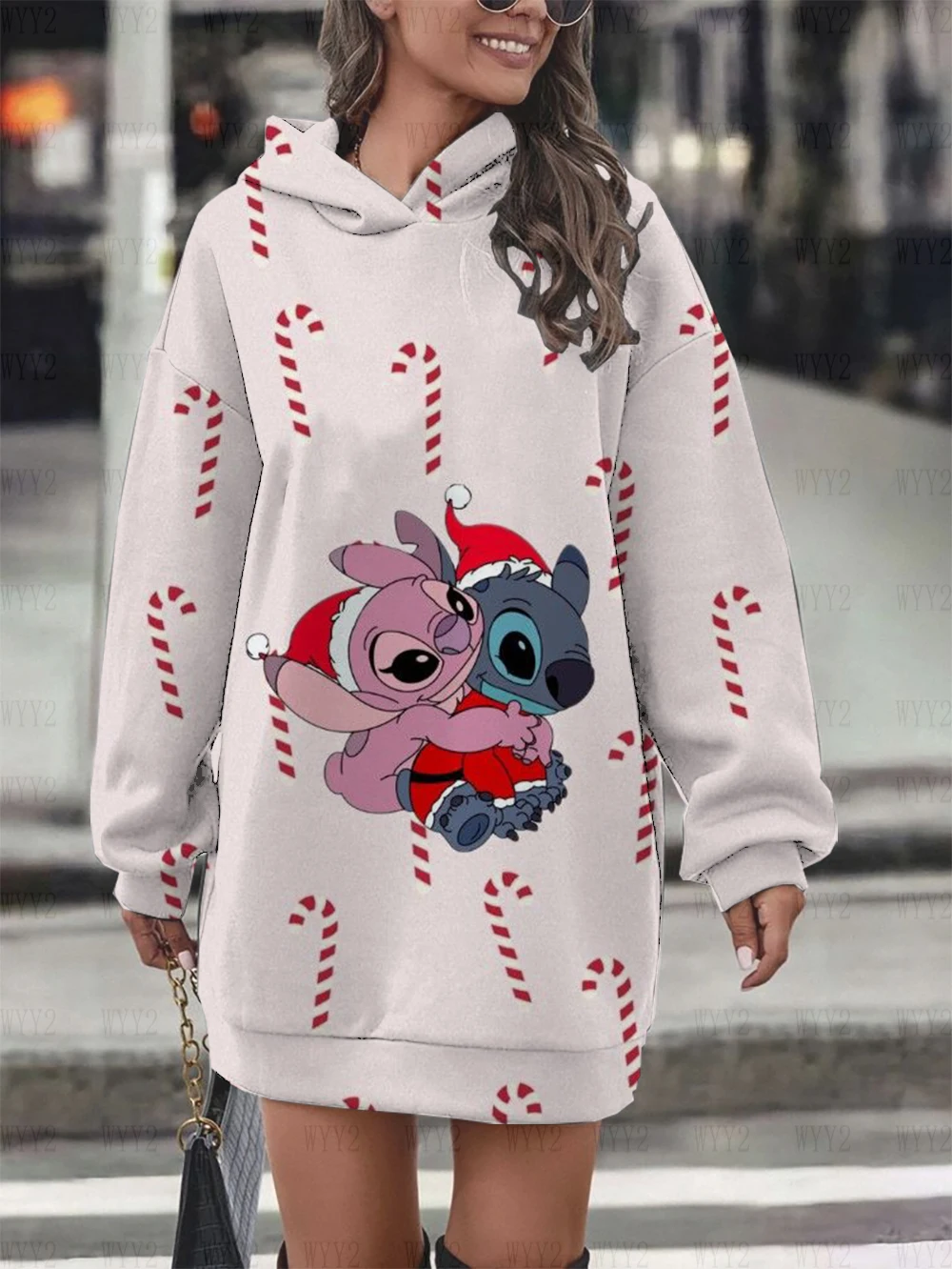 Winter Women\'s Clothing Disney Christmas Stitch Print Pullover Sweatshirt Women\'s Party Dress Fashion Street Style Sweatshirt