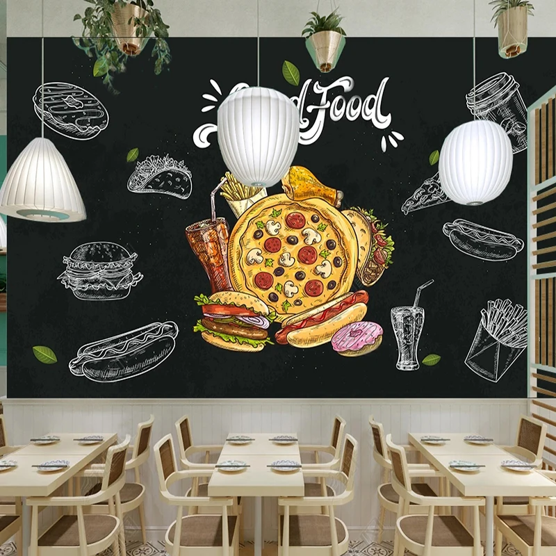 

Custom Wall Cloth Modern Hand-painted Gourmet Pizza Chalkboard Photo Murals Wallpaper Cafe Restaurant Hotel Background 3D Fresco