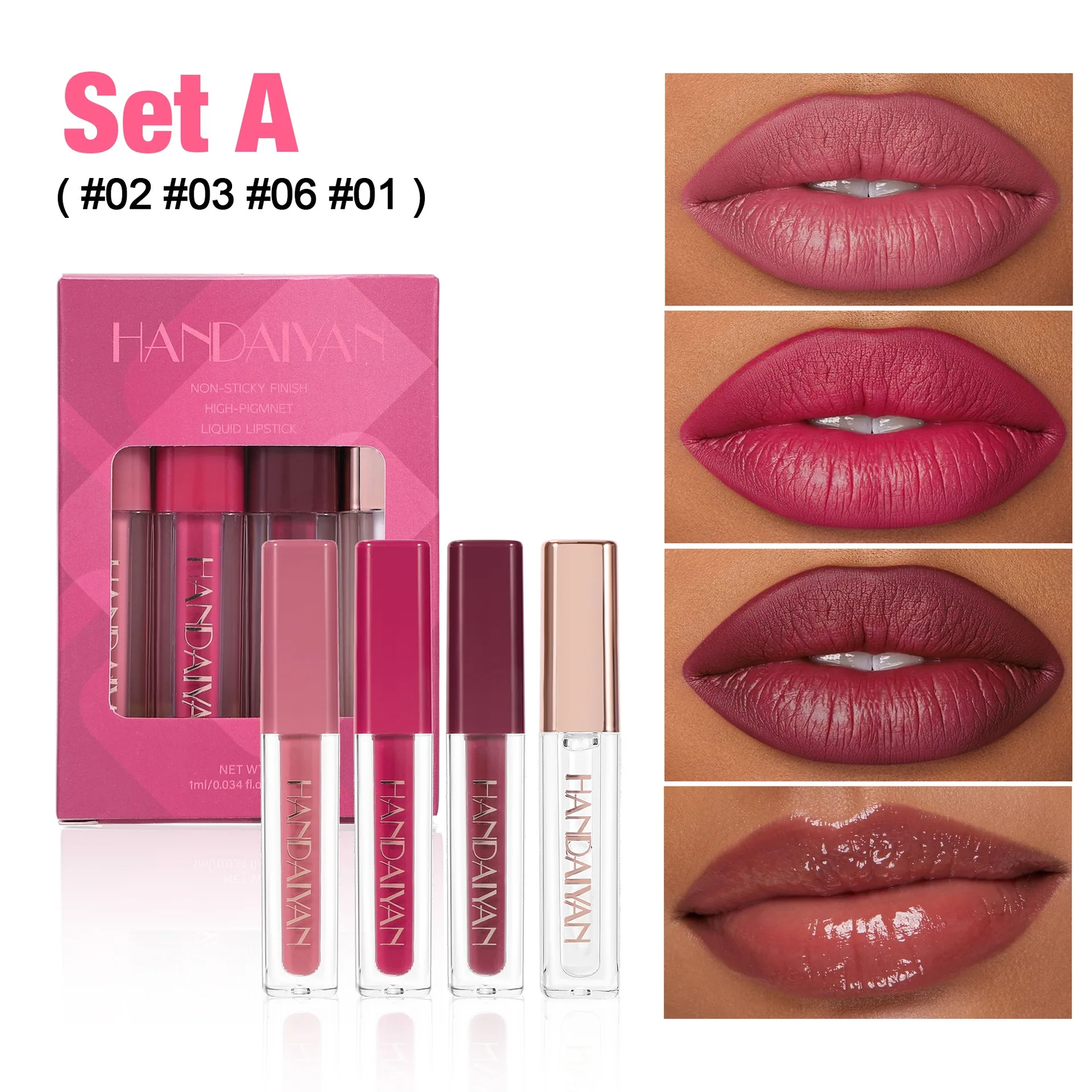 4pcs/box Matte Dyeing Lip Gloss Makeup Moisturizer Liquid Lipstick Waterproof Long Lasting Red Velvet Lip Tint Make Up Cosmetic