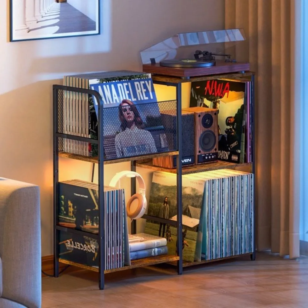 Record player rack, disc vinyl record holder, audio stand, living room record player, table with socket.