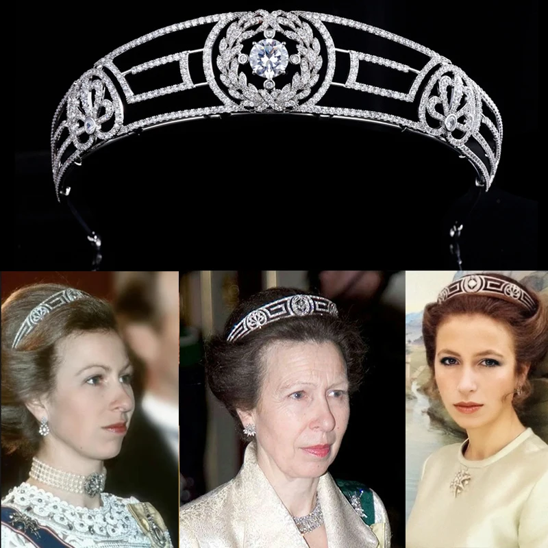Himstory European Style Royal Princess Andrew of Greece's Meander Tiaras Full Cubic Zircon Headpiee Accessories