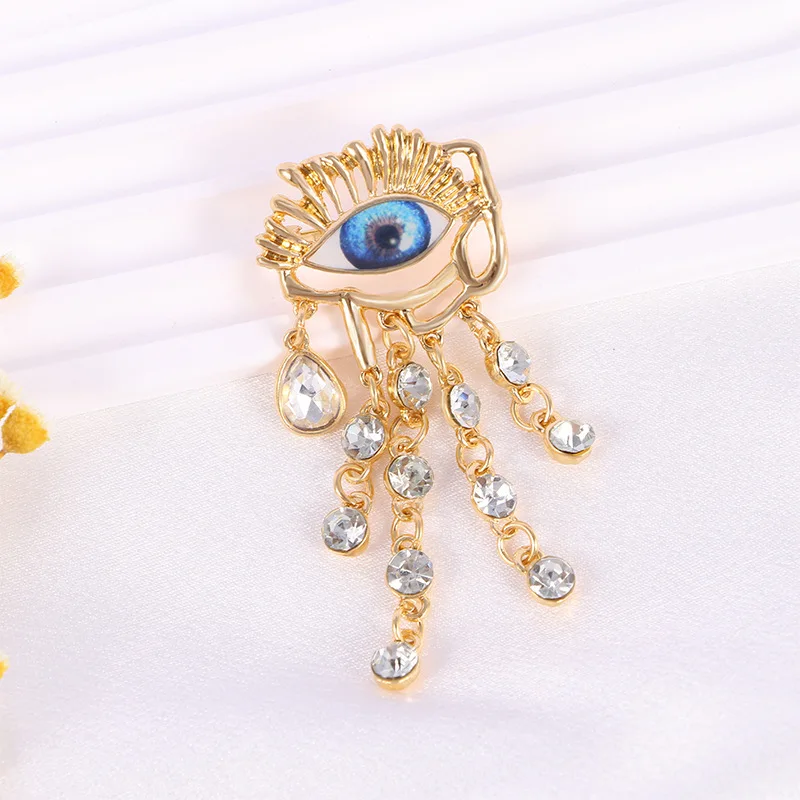 Übertriebene Blue Eye Broschen Für Frauen Männer Retro Kristall Quaste Barock Mode Böse Augen Brosche Pins Büro Party Schmuck Gitf