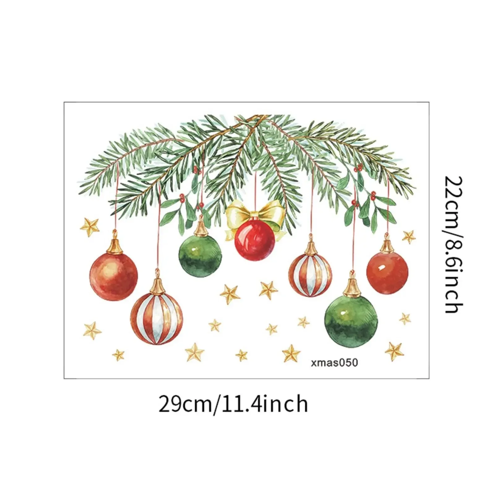 Christmas Bathroom Decoration Stickers Green Plant Decor Ball Pattern Self-adhesive Window Toilet Holiday Party Wall Sticker