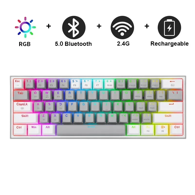 

US.EU K616 Pro TKL Беспроводная механическая клавиатура RGB 5,0 BT/2,4 ГГц/проводная, три режима, 60% Bluetooth-клавиатура, линейный красный переключатель
