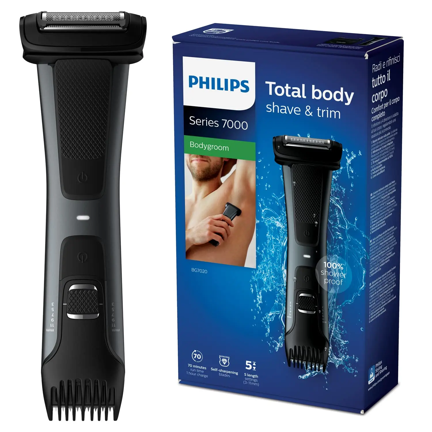 

Philips Norelco Bodygroom Series 7000 BG7020, Adjustable Comb, 3-11mm, ContourFollowing 4D Shaver