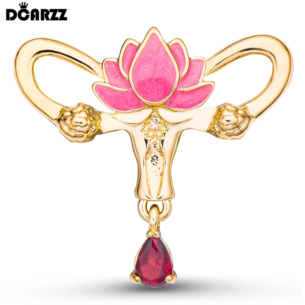 DCARZZ Creative Lotus Uterus with Crystal Brooch Pin Medical Gynecology Doctor Nurse Women Jewelry Lapel Vagina Badge Gifts