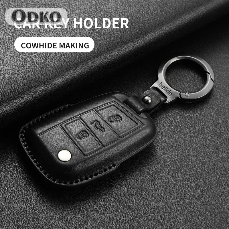 Leather Car Key Case Cover Shell for VW Volkswagen Polo Golf Passat Beetle Tiguan Skoda Octavia Kodiaq Seat Leon Altea Keyless