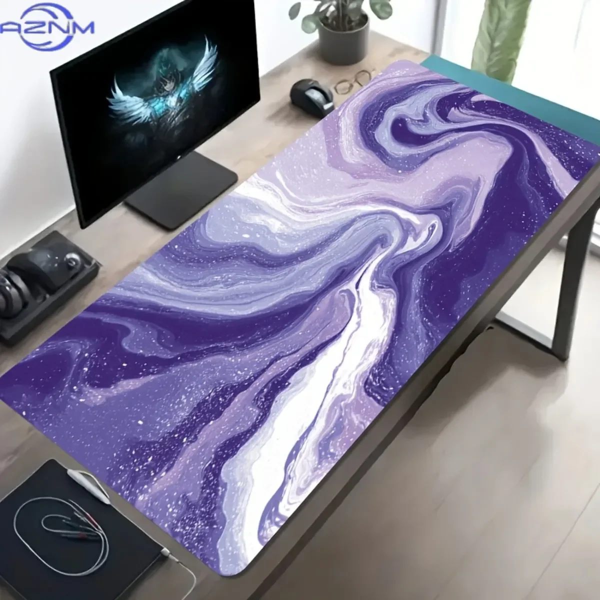 Purple Galaxy Liquid Marble Gaming Mouse Pad, Lavender Swirl Star Ink Fluid Art Waterproof Anti-Fade Extra Long XXL Desk Mat
