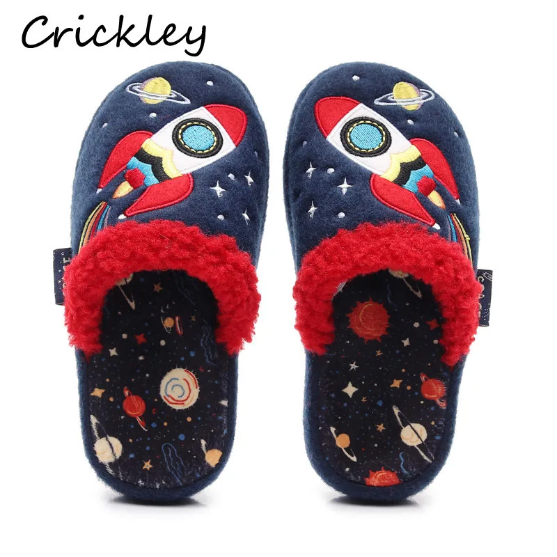 Winter Rocket Embroidery Children Slippers Cartoon Plush Warm Boys Girls Home Shoes High Quality Anti Slip Kids Slippers