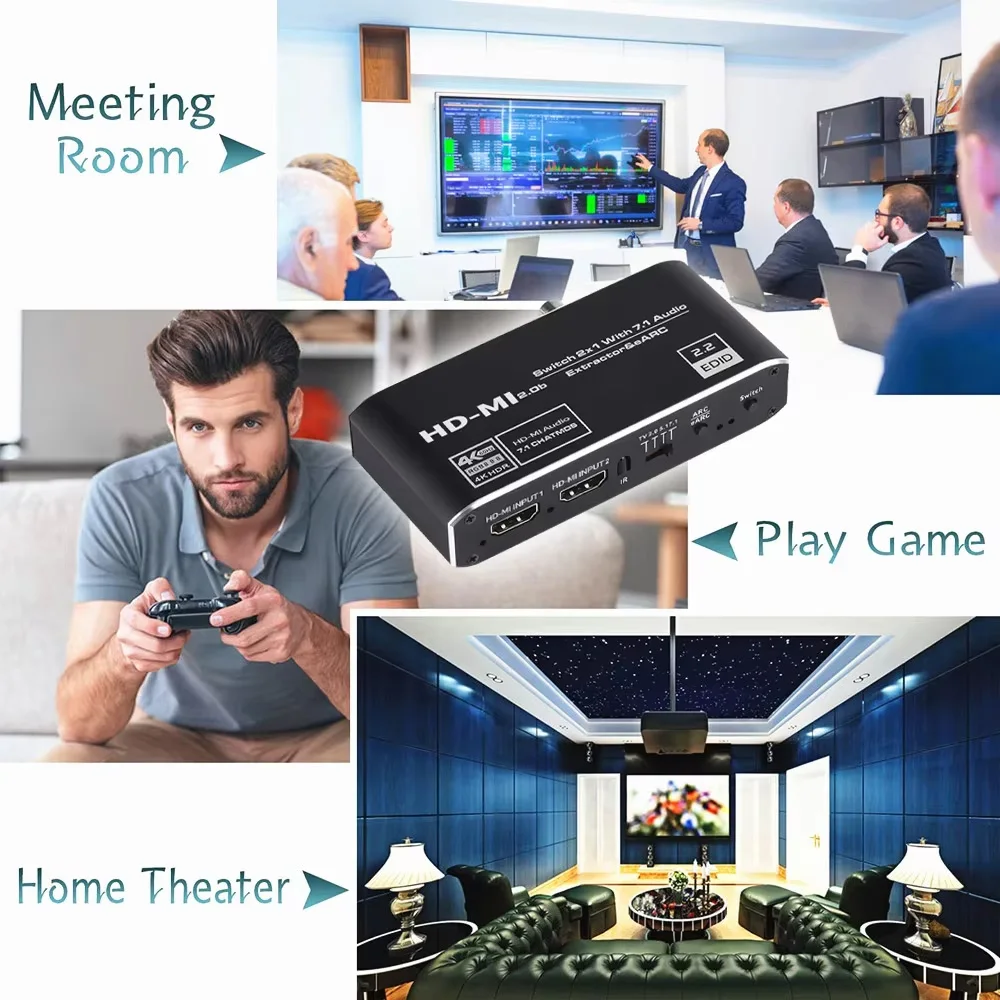 2x1 4K 60Hz HDMI-compatibele schakelaar eARC Audio Extractor ARC Optische Toslink HDMI-compatibele 2.0 Switcher Remote voor Apple TV PS