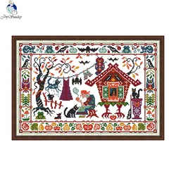 Joy Sunday Halloween Pre-Printed Cross Stitch Embroidery Complete Kit DMC Threads Sewing Needlework Painting Handmade Gifts