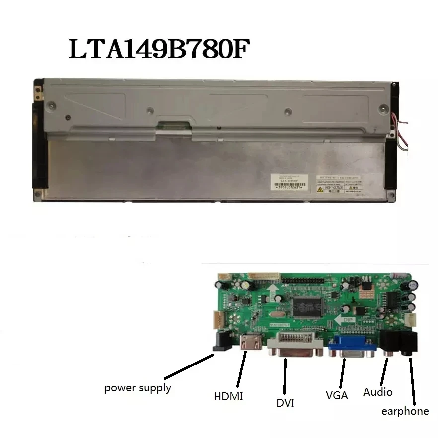 14.9 inch 1280*390 20pin LCD screen display with lvds HDMI VGA Comtrol driver board for industrial stretched Bar LCD LTA149B780F