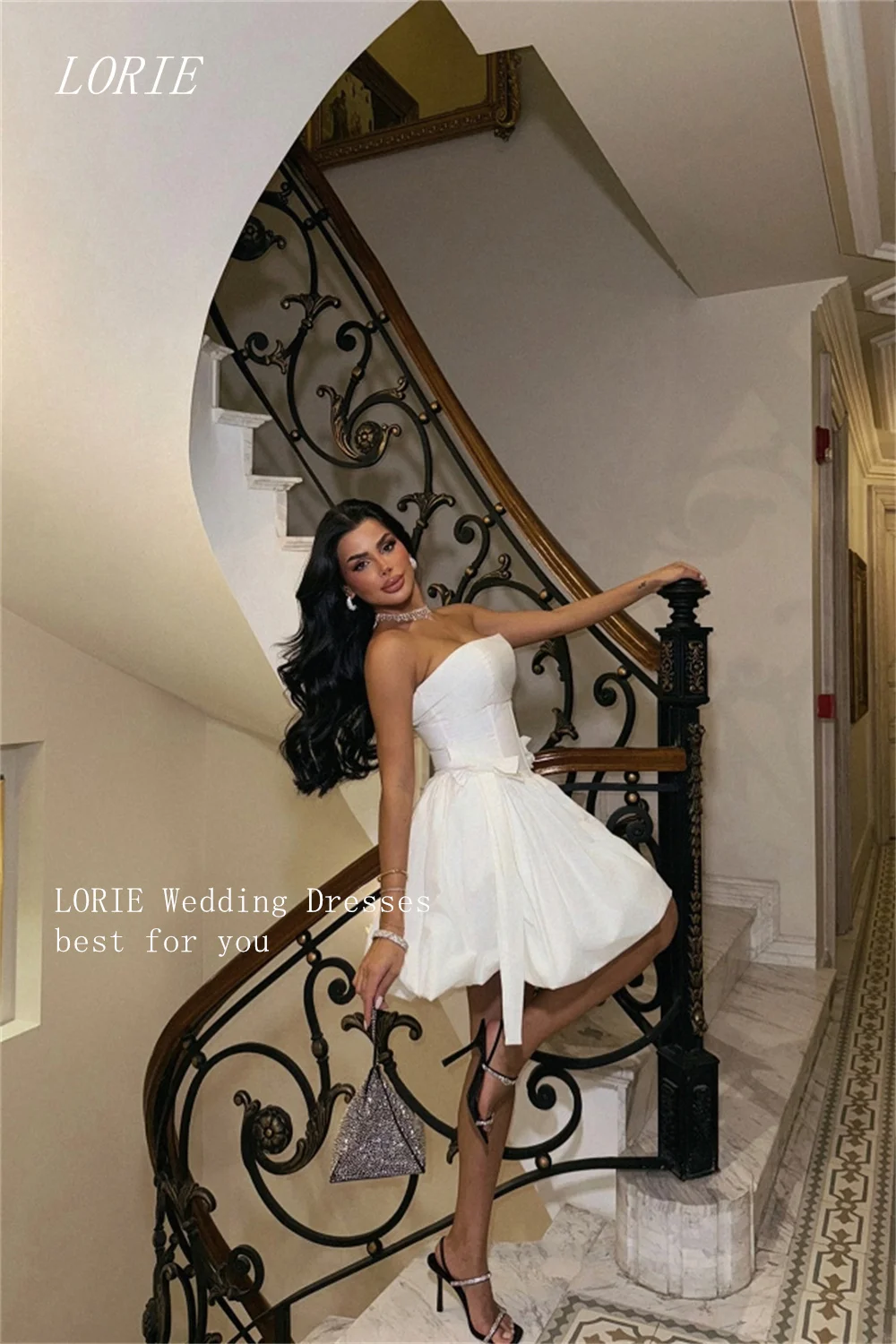 

LORIE Luxury Bow A Line Skirt Civil Wedding Dress Strapless Bridal Dresses Elegant Waist Cinching Wedding Gown Customized 2026