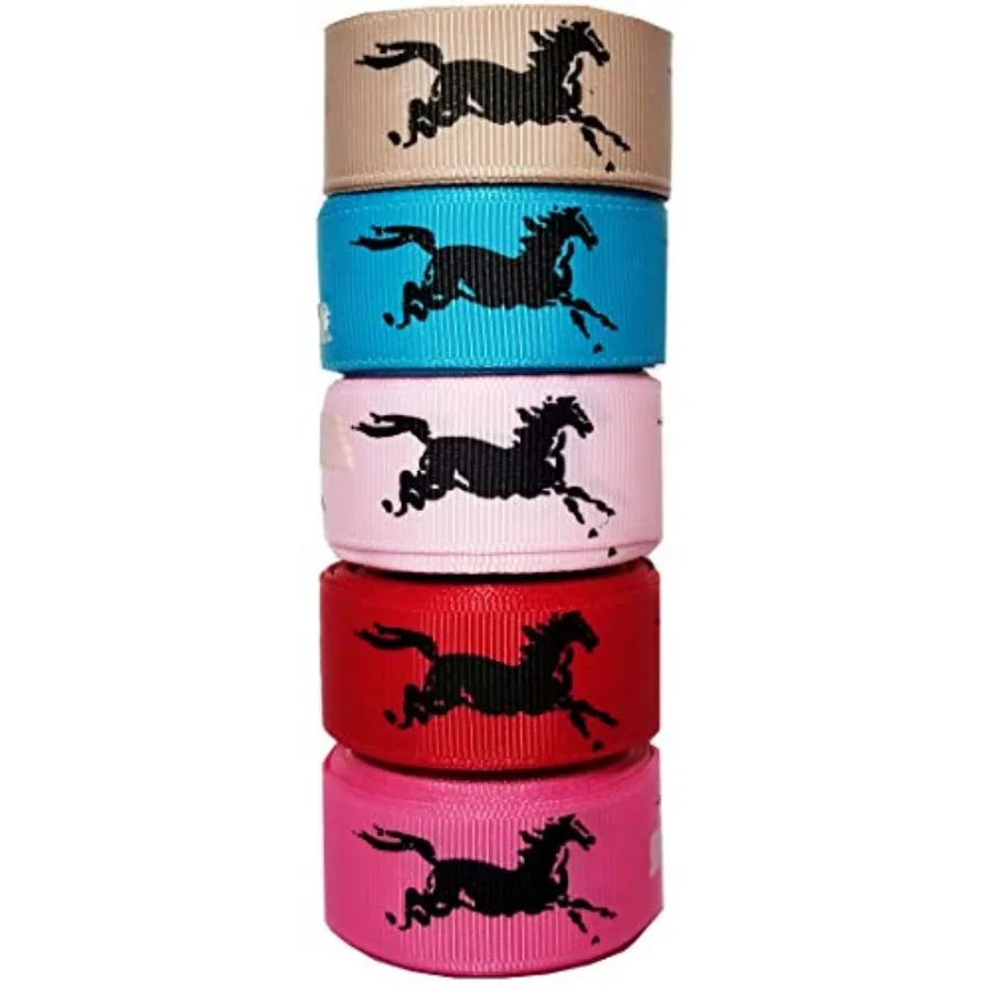 

7/8" Grosgrain Fabric Ribbon Cowgirl/Horse Set for Gift Package Wrapping, Hair Bow Clip Accessory Making, Crafting, Wedding Dec
