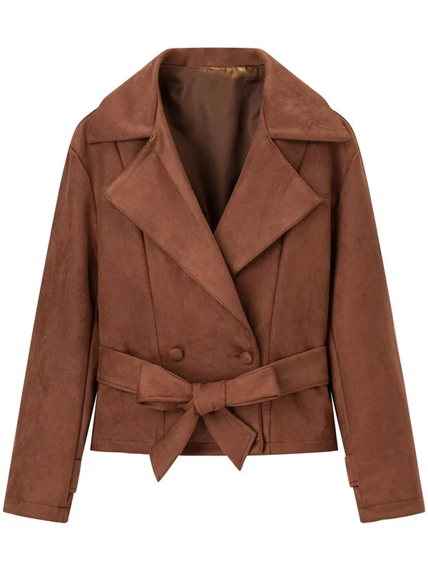 

Модный женский пиджак для повседневной носки с поясом, двойной ряд пуговиц, пальто из полиэстера, женская одежда для путешествий