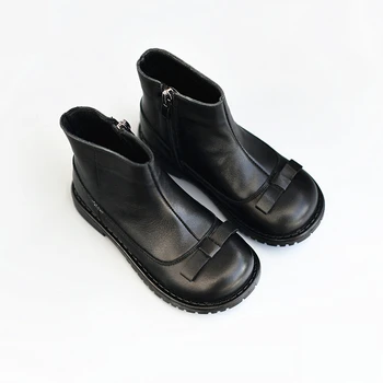 Echt Leer Kinderen Casual Laarzen Mode Boog Meisjes Snowboots Zachte Koeienhuid Midden Tube Kids Student Chelsea Laarzen
