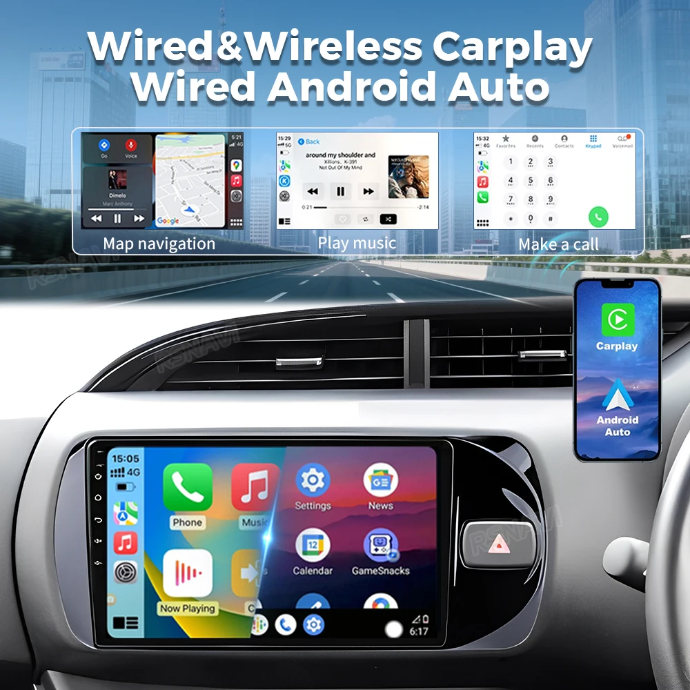 التوصيل والتشغيل أندرويد 15 Carplay لتويوتا فيتز 3 XP130 2014 - 2019 راديو السيارة الوسائط المتعددة مشغل فيديو الملاحة لتحديد المواقع ستيريو