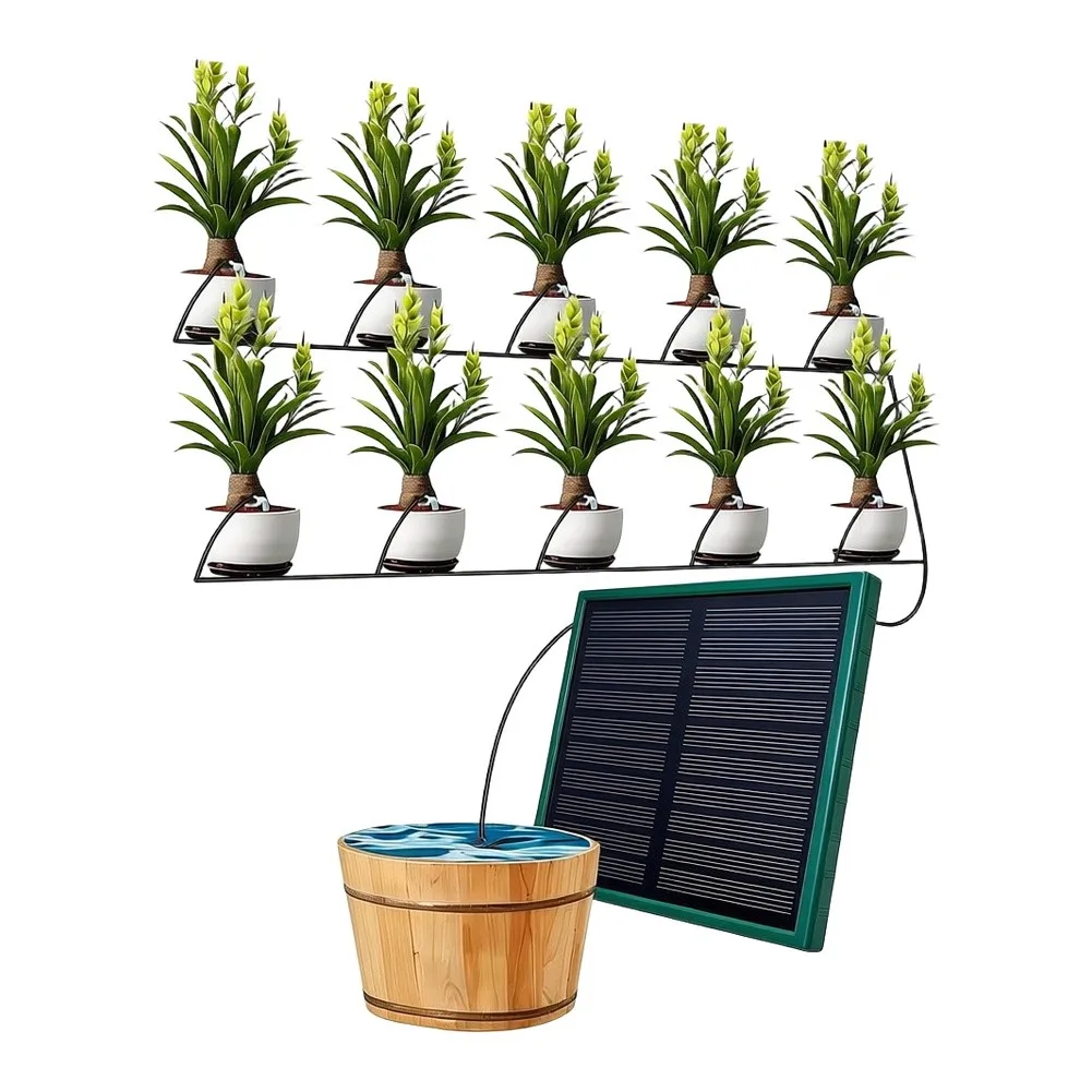 Reliable Solar Drip Irrigation Kit for Home Garden Use with 10m Hose 10 Drippers Timer Control and Clog Resistant Filter