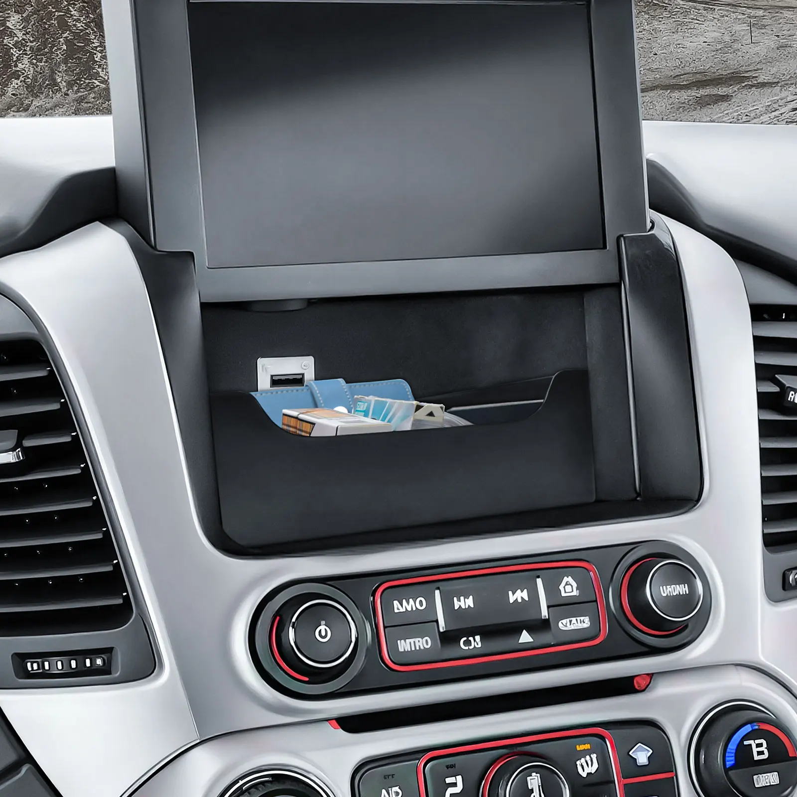 Center Console Navigation Screen Rear Tray Drawer Storage Box Organizer for 2015-2020 GMC Yukon/2015-2020 Chevy Suburban/Tahoe
