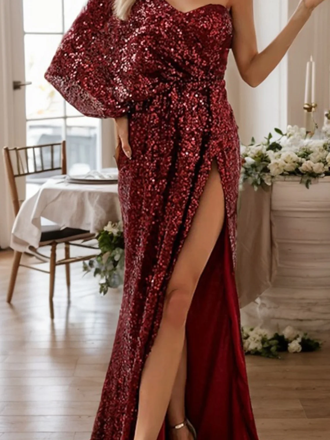 Sexy linha a vestido de noite formal sem mangas lantejoulas um ombro alta divisão tribunal trem vestido de convidado de casamento 2025 personalizado grátis