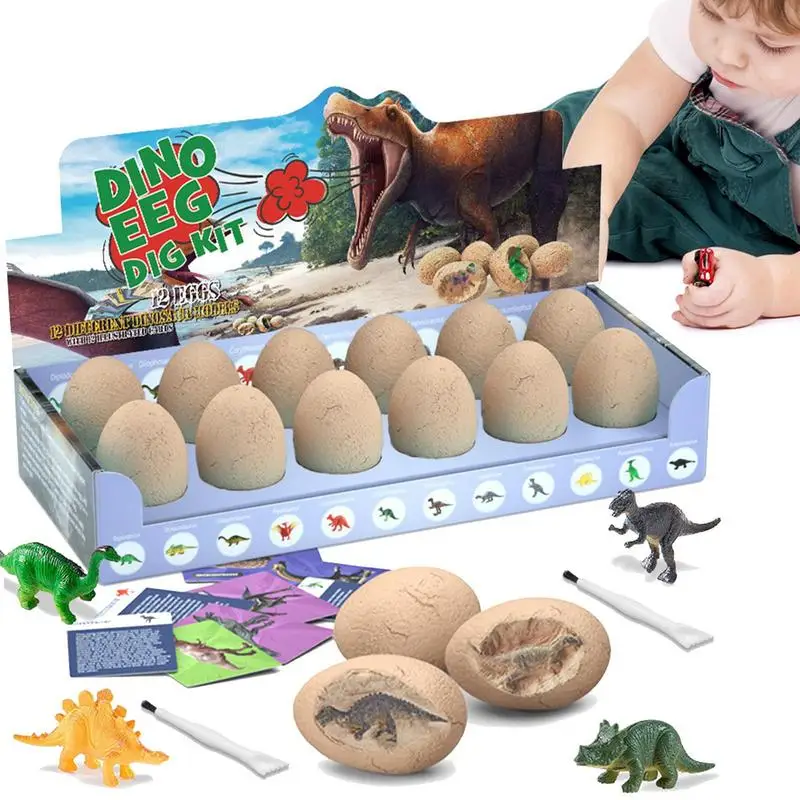 12Pcs Archeological Dig Up Dinosaur Egg Fossil Excavation Toy DIY Dino Egg Multiplayer Party Favors Toys Kid Scientific Mining