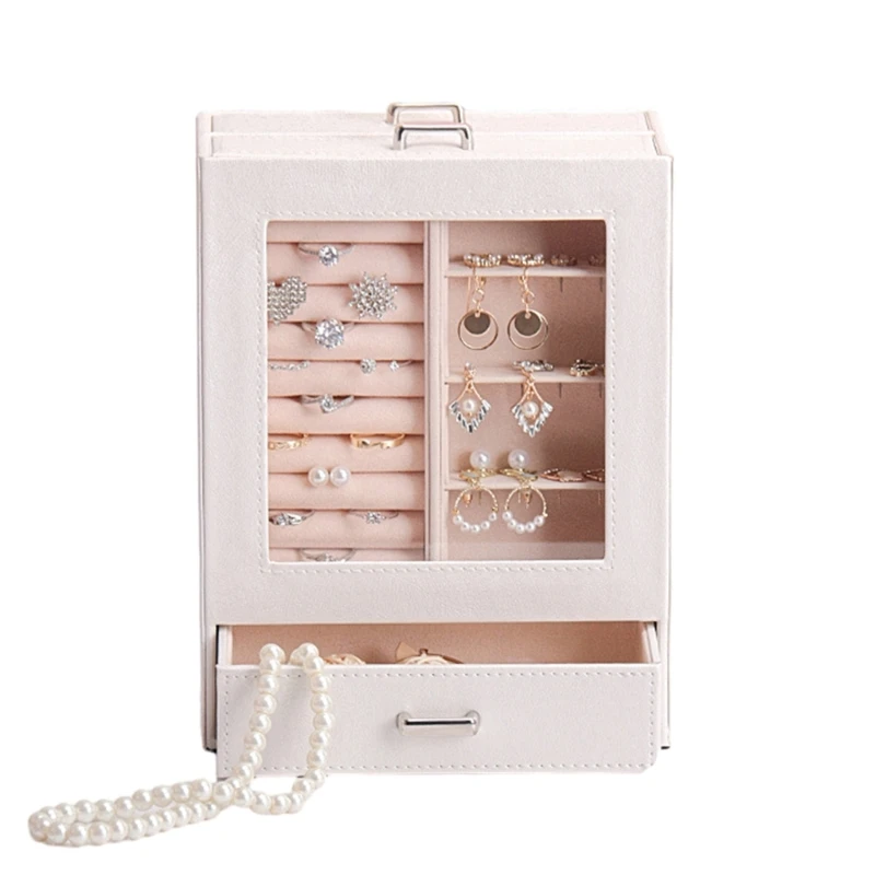 Jewelry Holder Accessories Jewelry Storage Box Leather Jewelry with Clear Window for Necklace Bracelets Rings