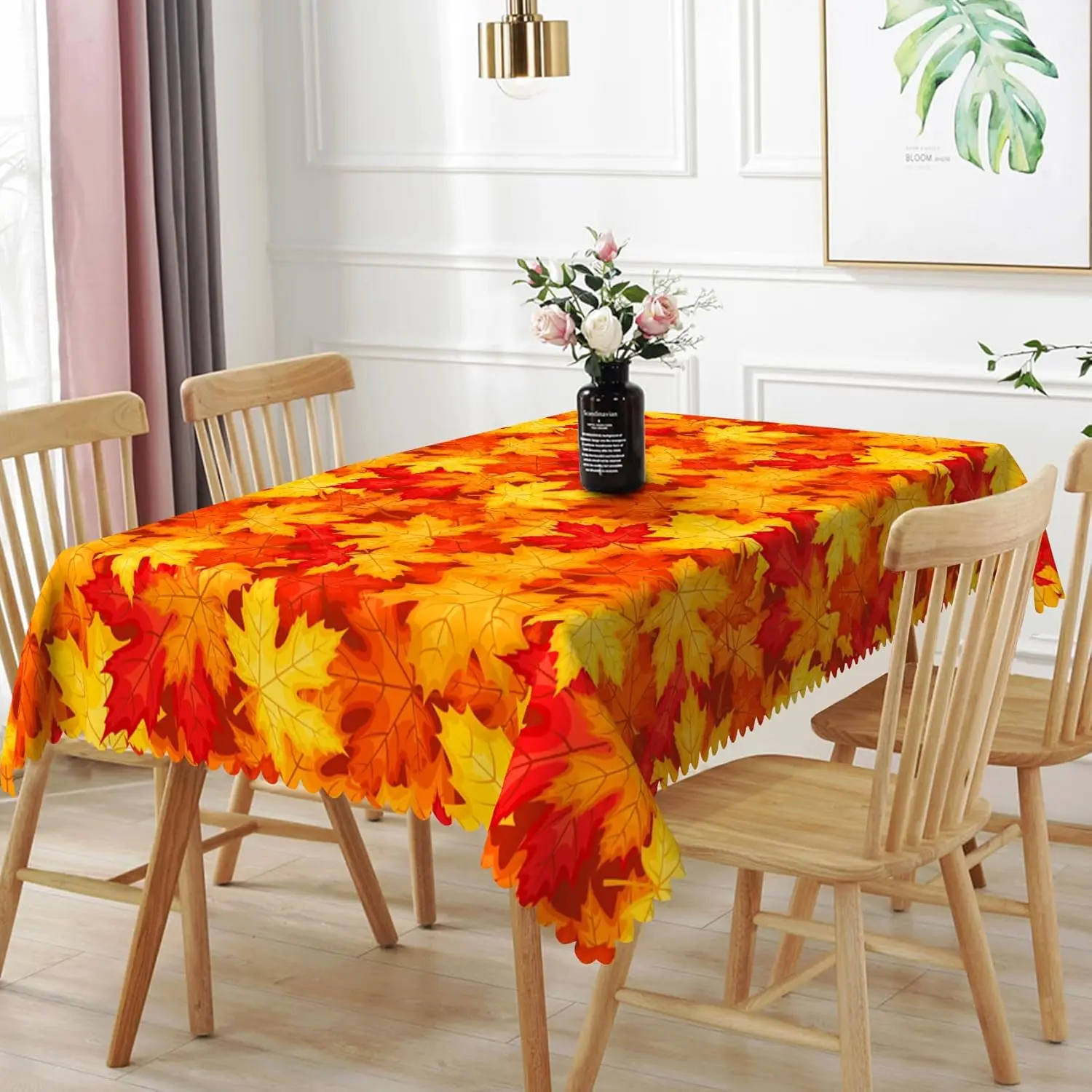 Autumn Maple Leaves Printed Rectangle Tablecloths Washable Fall Thanksgiving Polyester Table Cloth Kitchen Party Table Decor