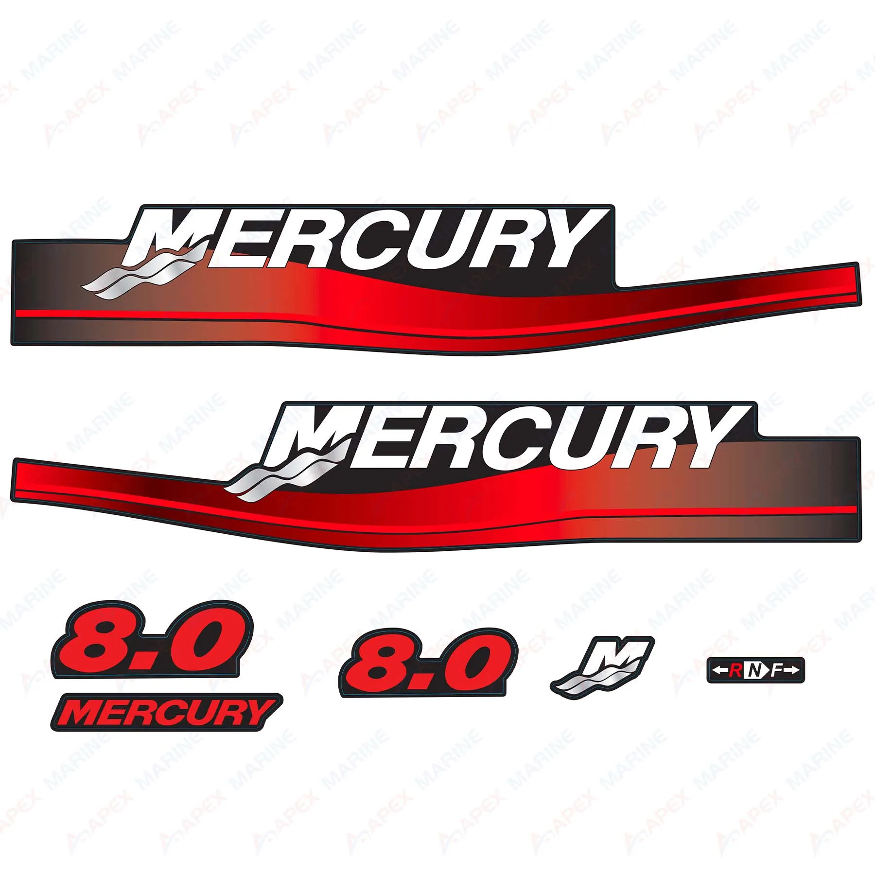 Decals for Mercury 8 HP Two Stroke Outboard Engine Red Decal Kit Sticker Set Reproduction 8hp 2 Stroke 808526A00