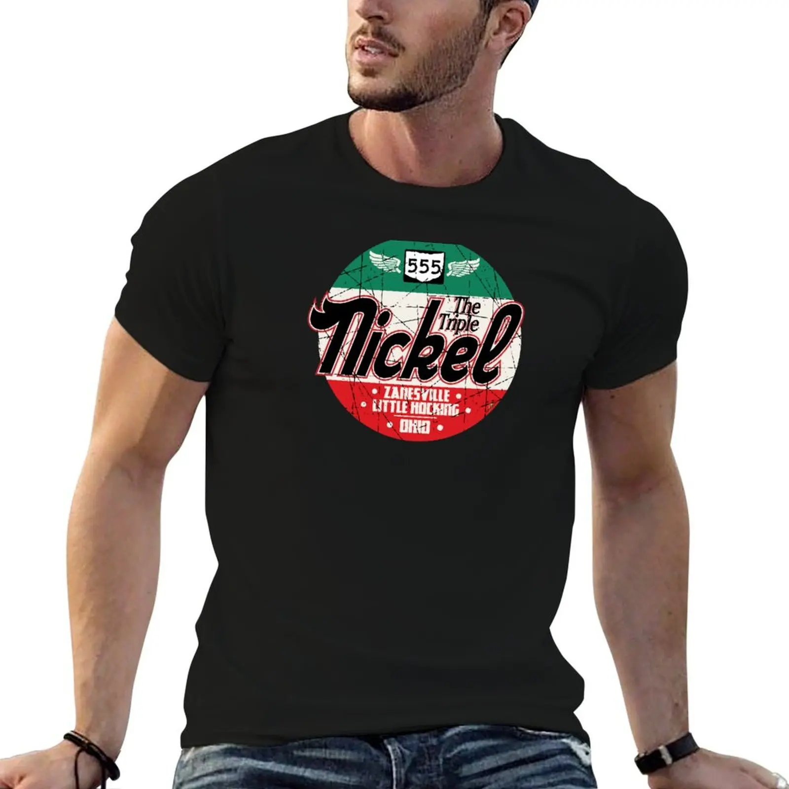 

01 Triple The 555 sticker t-shirt Ohio 100% heavy Highway cotton motorcycle T-Shirt man t shirt cotton tshirt Nickel