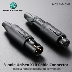 Neutrik 3 Pin Unisex XLR Cable Connector Male Female Integrated Conversion Solder Plug Selectable Gender Brass Gold-plated Pins