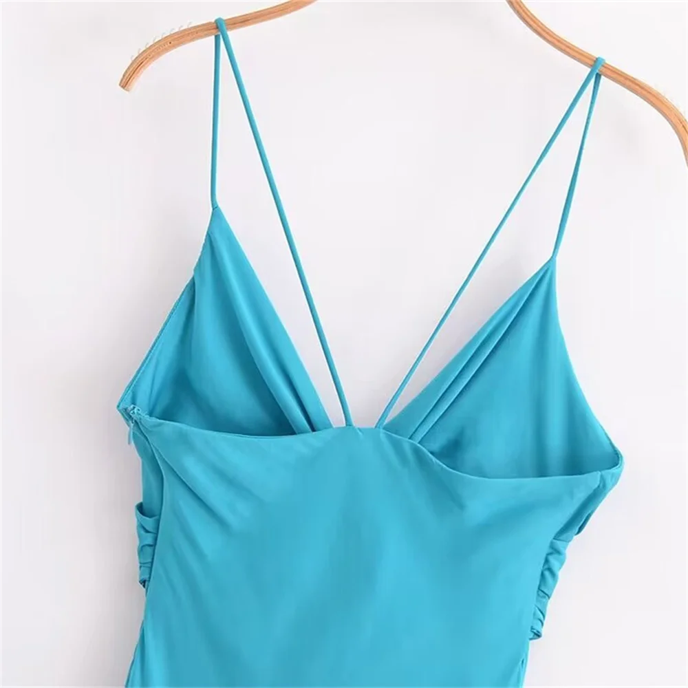 فستان نسائي صيفي جديد بقصة ضيقة وحزام نحيف ورقبة على شكل حرف V بتصميم مفتوح من الساتان والحرير #6