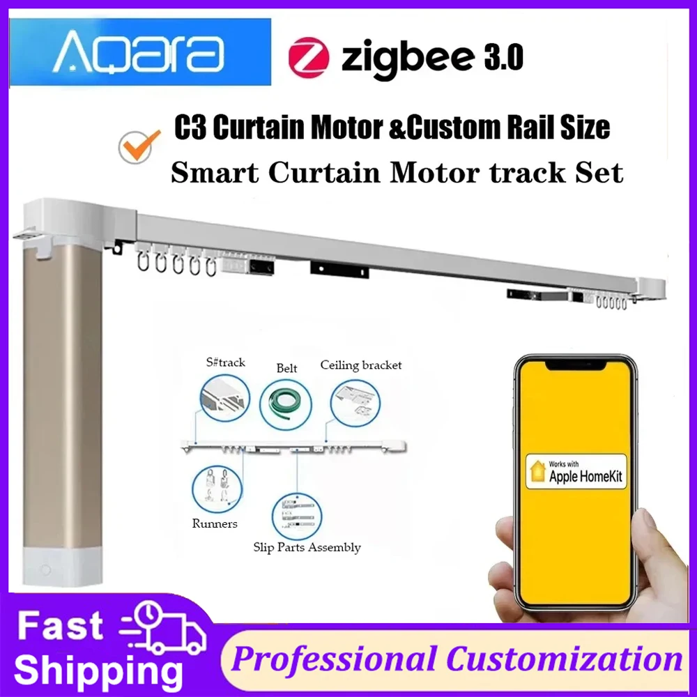 Aqara Smart Curtain Drive Motor C3 Zigbee 3.0 with Silent Electric Curtain Track Compatible with Homekit for Automatic Control