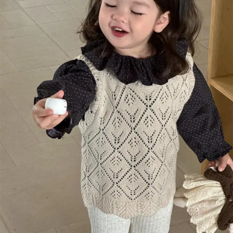 Infant Girl Cardigan Toddler Knitted Vest Kids Girls Sweater Coat 2025 Autumn New Baby Sleeveless Knit Vest Solid