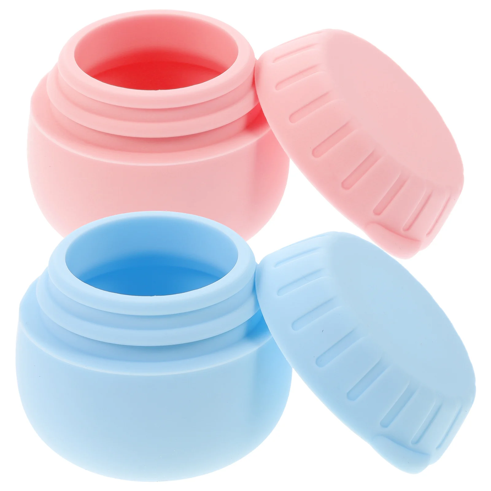 Scatole da imballaggio da 2 pezzi Bottiglie da viaggio in silicone blu rosa Contenitori piccoli Gioielli Piccoli barattoli di crema Conservazione di articoli da toilette