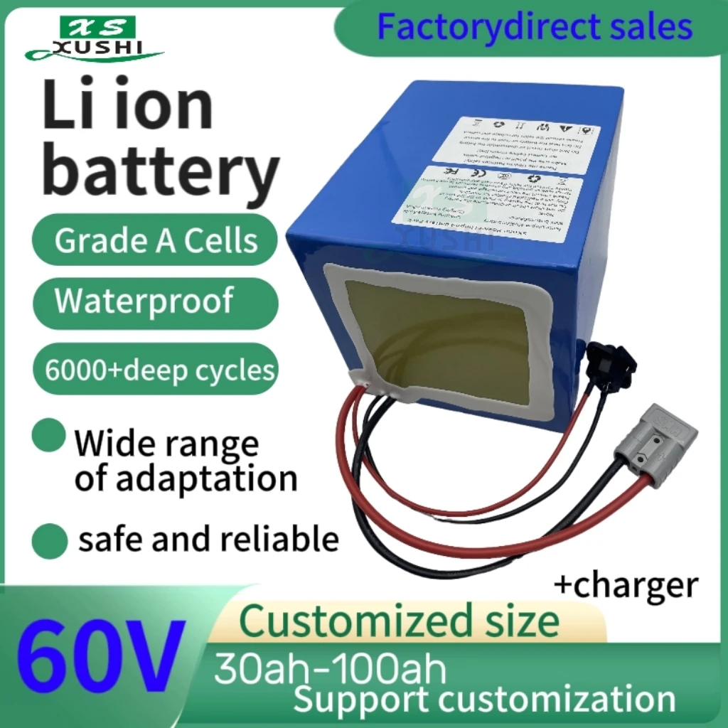 

XS 60v li-ion battery 80ah 40Ah 62.9V 100AhBMS17S 30Ah 62.9V 50Ah 60Ah lithium for 3000w scooter bicycle motorcycle + charger