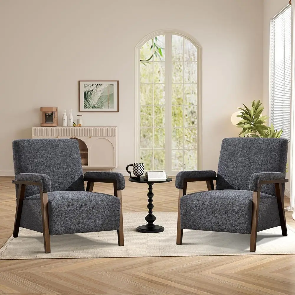 

Upholstered Accent Chair with Solid Wood, Fabric, Easy Assembly, Suitable for Living Room, Bedroom, and Cafe, Gray