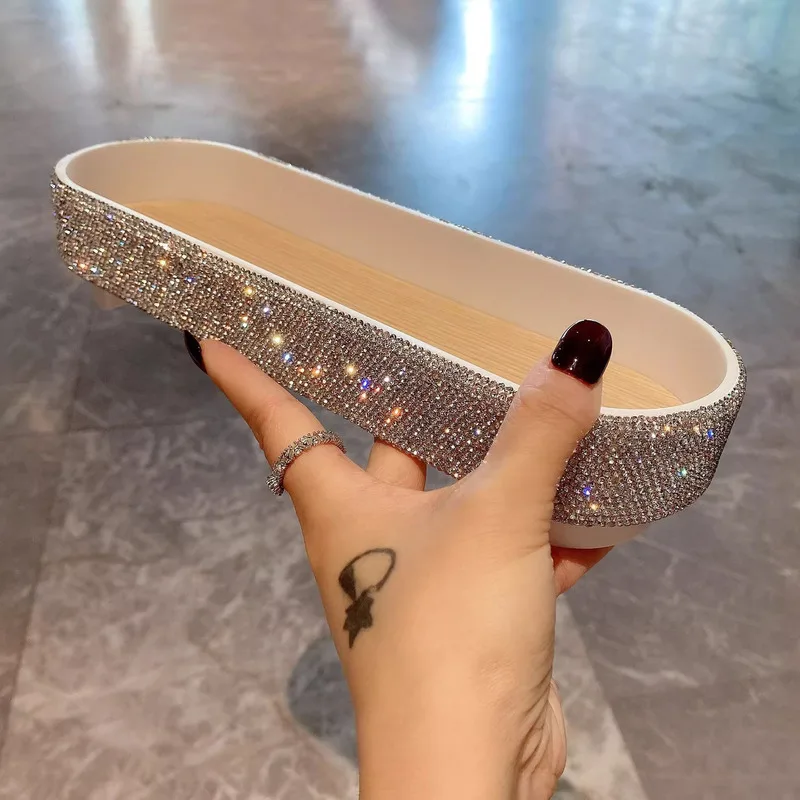 Diamond-Encrusted Tray Makeup Storage Box Perfume Aromatherapy Shelf Home Living Room Organization Decorative Storage Box