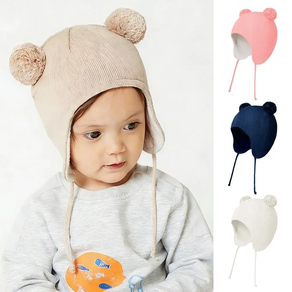 

Cute Warm Baby Winter Hat Pom Pom Fleece Lined Warm Knit Cap Windproof Ear Protection Infant Earflap Cap Outdoors