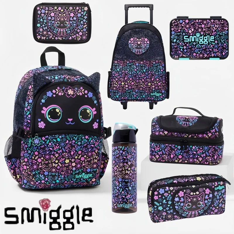 

New Australia Smiggle Children'S Hot-Selling Schoolbag Female Cute High-Quality Black Cat Flower Pencil Case Lunch Bag Gift