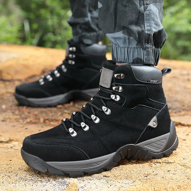 HIKEUP Men‘s Boots Outdoor Military Sport Designer Replica Shoes Men Walking Shoes Warm Trekking Leather Boots