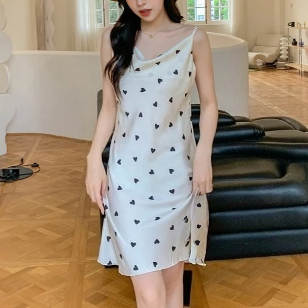 

Summer Women Nightgown Gown Sexy Strap Nightdress Sleepwear Loungewear Silky Satin Nightwear Nighty Dress Home Wear Clothes