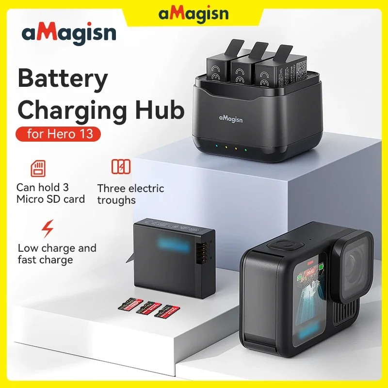 aMagisn Battery Charger Hub for GoPro Hero 13 Camera Accessories Charging Box Dock Manager Stand