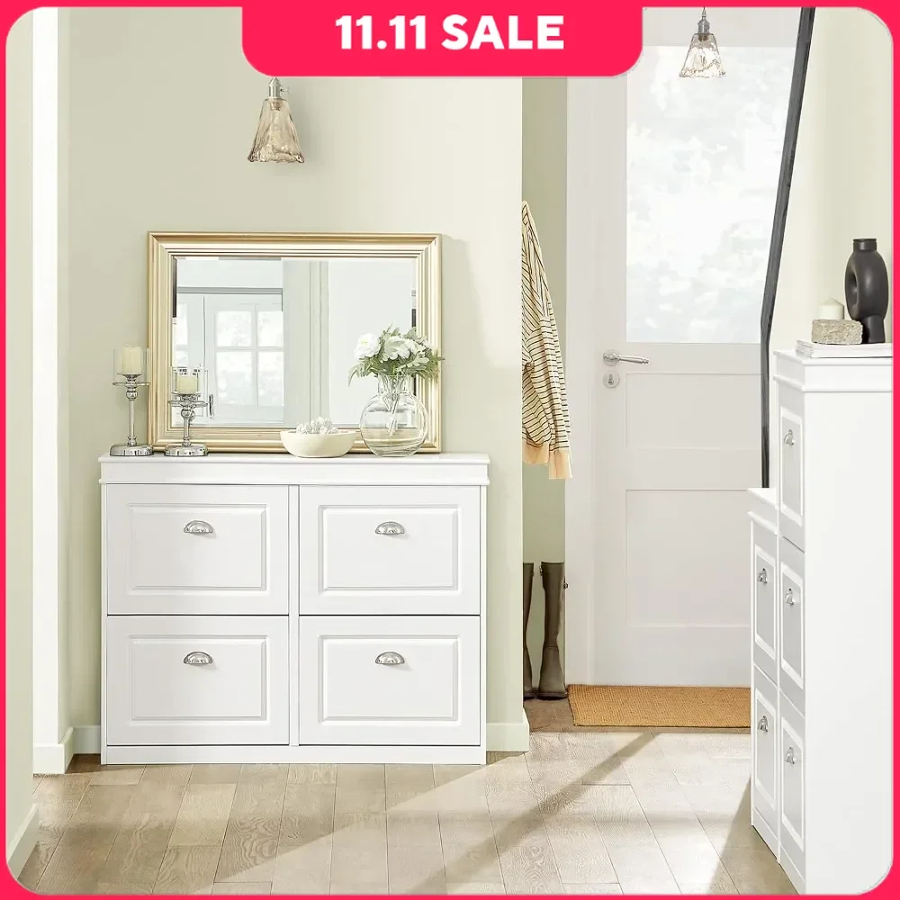 Shoe Cabinets, White Modern  with 4 Flip Drawers, Freestanding Shoe Rack, Shoe Rack Bench for Entryway,Shoe Cabinets