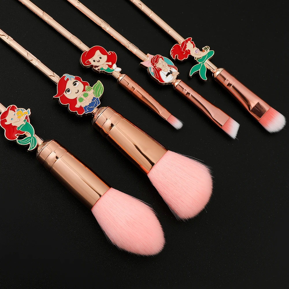 5Pcs/Set Disney Cartoon Character Eyebrow Pencil Blush Brushes Q Version Cute Little Mermaid Madam Kawaii Cosmetic Brush