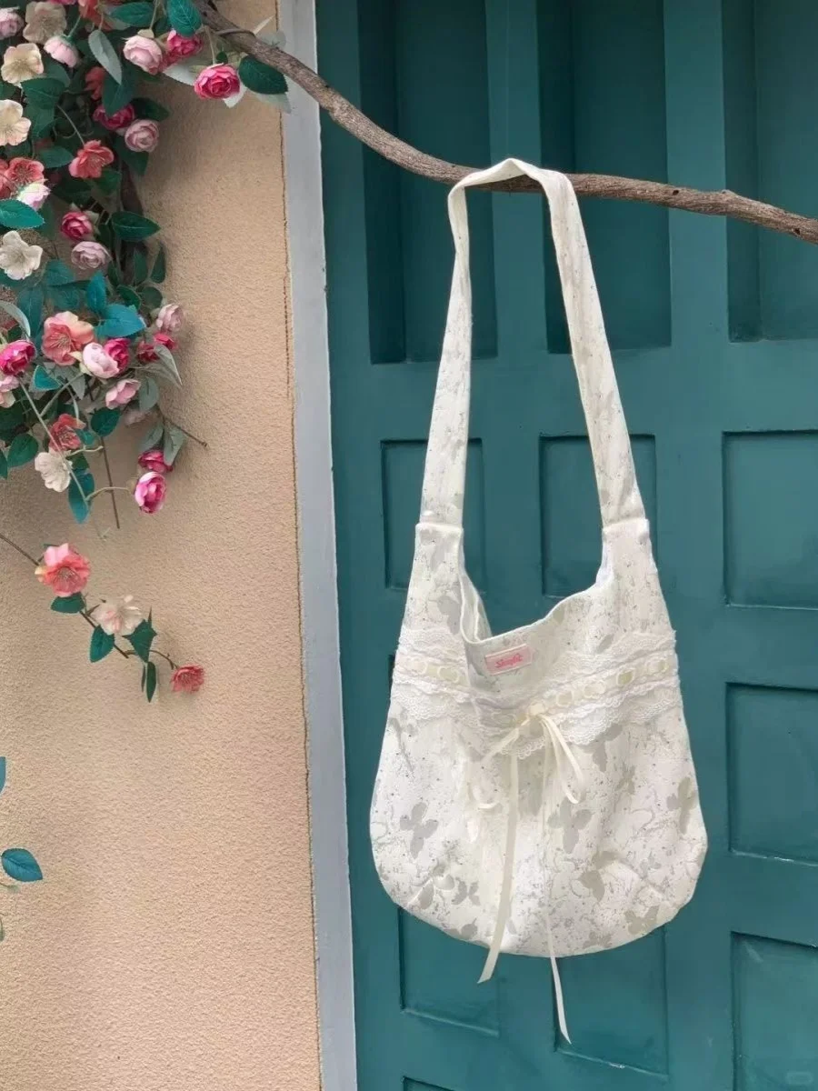 2024 New Spring and Summer Canvas Bag Design Large Capaci Sense Pastoral Sle Bag Simple Fairy Lace Shoulder Bag Women